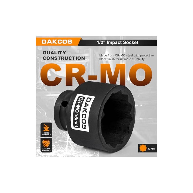 DAKCOS 1/2" Drive 36mm Impact Wrench Socket Drive Shaft Tool,