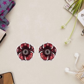 Bohue Cute Red Enamel Flower Stud Earrings - Red Poppy Metal Statement Earrings for Remembrance Sunday