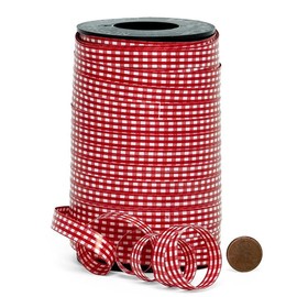 3/8" X 250 Yards Red Gingham Curl Ribbon