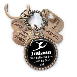 Gymnastics, She Believed She Could Custom Name Keychain, Backpack Clip or Necklace, Live Your Dream, Inspire, Believe, Follow Your Heart, Gymnast Gift, Girls, Teens, Women