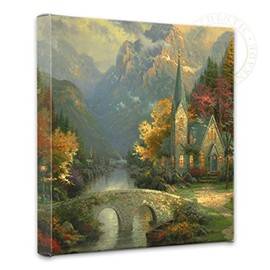 Thomas Kinkade Mountain Chapel 14 x 14 Gallery Wrapped Canvas
