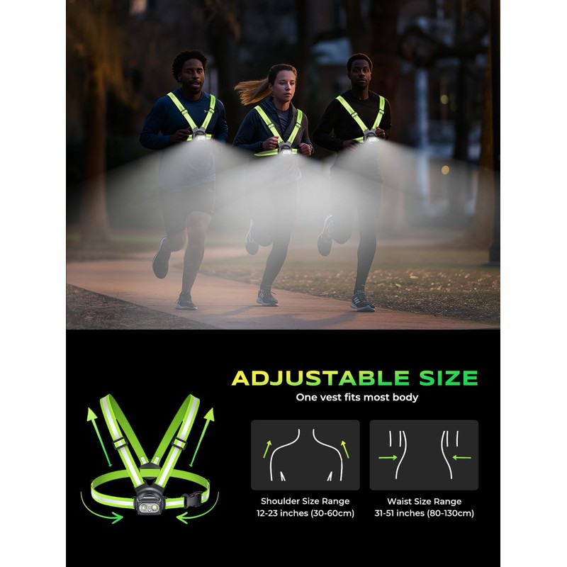 Rolgno Running Lights for Runners, 500LM & 7+2 Modes Chest