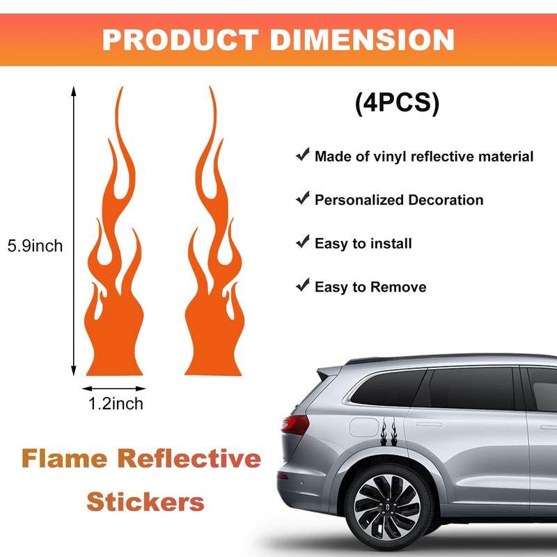 DXNQ 4 PCS Car Flame Reflective Stickers, Waterproof & Durable,
