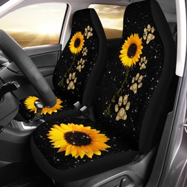 Bulopur Gold Sunflowers Dog Paw Car Seat Covers for Women Men, Seat Protector Auto Decorations Accessories for SUV Truck Vans Sedans