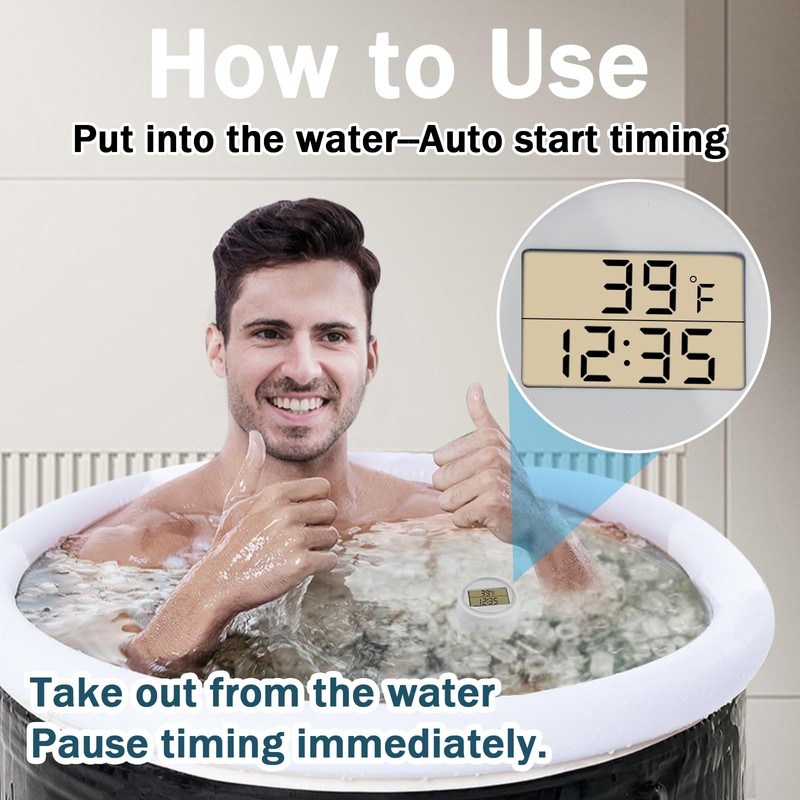 Ice Bath Thermometer Timer, Waterproof IP67, Cold Plunge Thermometer &