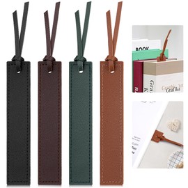 kdafio 4 Pcs Leather Bookmark, Classic Stitched Bookmark with Leather Rope, Handmade Stitched Book Marks Page Markers Reading Presents for Book Reader Teachers Students School Office
