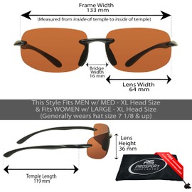 proSPORT Rimless Sunglass Wrap Sport Blue Light Reducing High Definition HD Lens Black Temples Men Women
