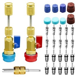 R134A Valve Core Quick Remover Installer, Valve Core Removal Tool Set for HVAC System, Efficient Remover Kit with Connectors, Caps and Double Ended Tools Made from Premium Materials