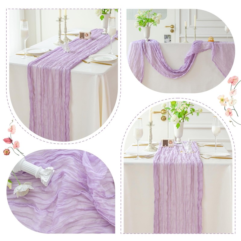 Sioloc 1 Pack Lavender Cheesecloth Table Runner,10ft Blue Table Runner,Boho