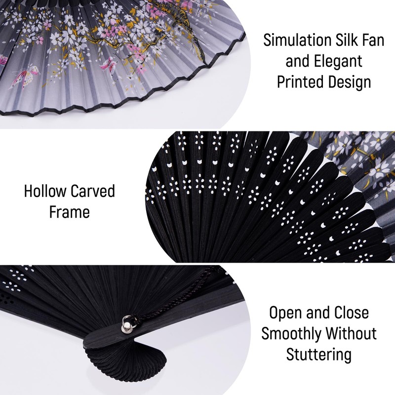 Leikedun 4 Pack Silk Fabric Hand Fans, Chinese Fan, Hollow