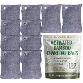 100g Bamboo Charcoal Bags (Pack of 10 Bags) - Activated Charcoal Odor Absorber - Reusable Bags for Homes, Cars, Closets, & Shoe Odor - Absorbs Odors &