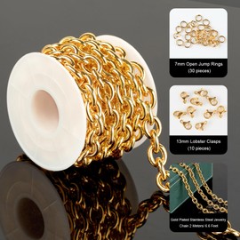 UMAOKANG Gold Plated Stainless Steel Chains for Jewelry Making, 2.5mm Thick Strong Cable Chain for Men and Women, DIY Jewelry Accessories