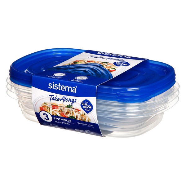 Sistema Food Storage Containers, Clear with Blue Lid, 950 ml