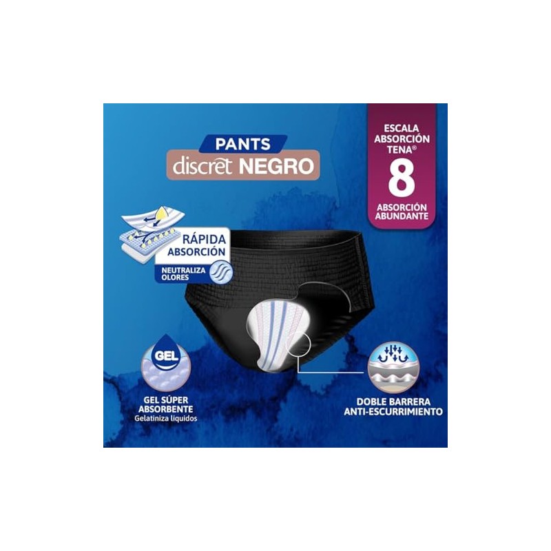 TENA Pants Discret Negro Talla M, Ropa interior desechable, 13