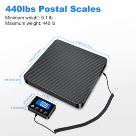Shipping Scale, 440lb/0.5oz High Accuracy Digital Scale for Packages with Hold, Tare Function, Postal Scale for Small Business, Luggage, Home Use (Battery & Charging Cable Include)