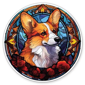 Pembroke Welsh Corgi Stickers - 2 Pack - Waterproof Vinyl for Car, Phone, Water Bottle, Laptop - Stained Glass Style Dog Decals (2-Pack)