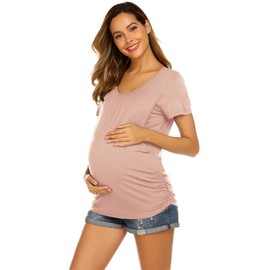 Ekouaer Maternity Nursing Top for Women Breastfeeding Clothes Soft Pregnancy Tee Shirt New Mom Clothes XL Dirty Pink
