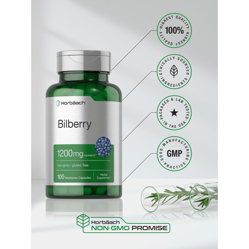 Horbäach Bilberry Fruit Extract 1200mg | 100 Capsules | Vegetarian,