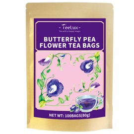 TeeLux Butterfly Pea Flower Tea Bags, Premium Dried Butterfly Pea Flower for Blue & Purple Drinks and Food Coloring, 100 Count