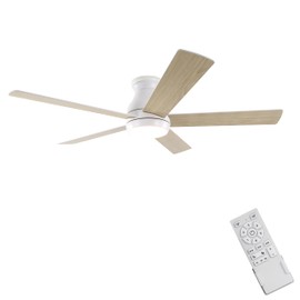 FINXIN Indoor Low Profile Ceiling Fan White LED 52 Ceiling Fans For Bedroom,Living Room,Dining Room Including DC Motor,Light,5-Blades