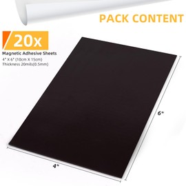 FINDMAG Magnetic Tape, 20PCS Magnetic Sheets, Flexible Magnet Sheet with Adhesive Backing, Magnetic Stickers for Crafts, Board, Photos, 4x6 Inch