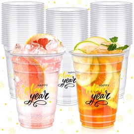 Jacyan 50Pcs Happy New Year Plastic Cups 2024 New Year Party Cups Reusable Drinking Cups for New Year’s Eve 12 Oz Plastic Cups Party Supplies for Holiday Home Drinkware Tableware for 2024 New Year