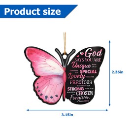 Butterfly Jesus Cross Hanging Ornament for Car, Christian Lover Religious Auto Rear View Mirror Accessories, Christmas Tree Charm, Flower Faith Vehicle Interior Pendant Decoration (Style C)