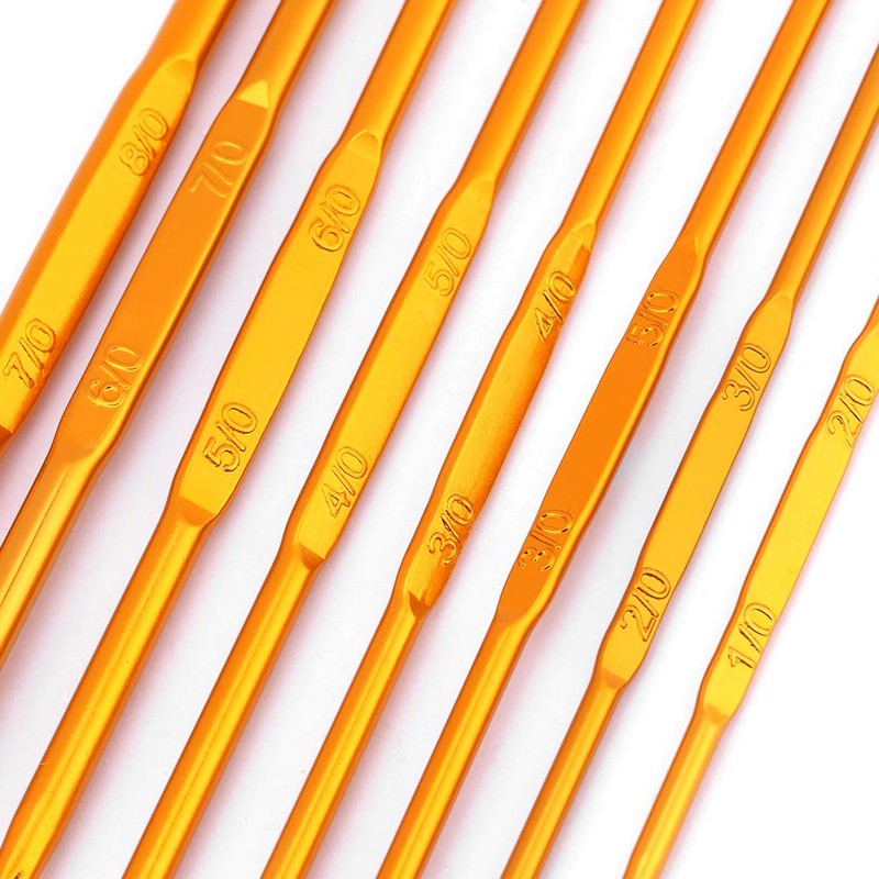8PCS Golden Alumina Double Ended Crochet Hooks Knitting Needle Set