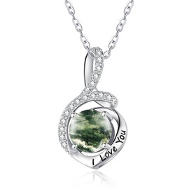 Zeuslia S925 Sterling Silver Necklace for Women Jewellery for Wife Girlfriend Moss Agate Necklaces Anniversary Mom Birthday Necklaces Gifts