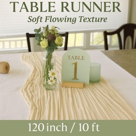 10FT Beige Cheesecloth Table Runner 120 Inch Rustic Boho Gauze Cheese Cloth Table Runner for Wedding Baby Shower Bridal Shower Birthday Party Home Decorations