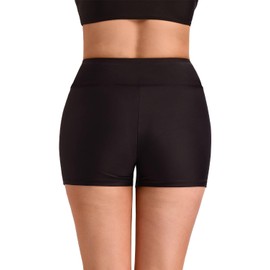 SINGNIER - Pantalones cortos de baño para mujer, de cintura alta, con control de abdomen de 2 pulgadas, pantalones cortos de baño con bolsillos, Negro -, Small
