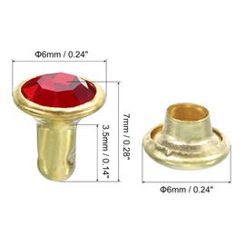 QUARKZMAN Pack of 50 Golden Red Rhinestone Rivets, 6 mm / 0.24 Inch Leather Craft Rivets Crystal Rivets Metal Double Caps Rhinestone Rivets Studs for DIY Leather Crafts Making Purse Clothing