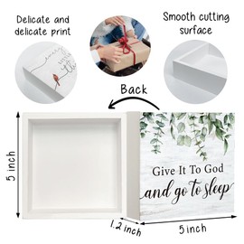 Give It to God and Go to Sleep Sign Desk Decor, Inspirational Christian Religious Positive Decor Farmhouse Wooden Box Sign Motivational Decoration Jesus Sign for Home Bedroom Desk Shelf Table Decor