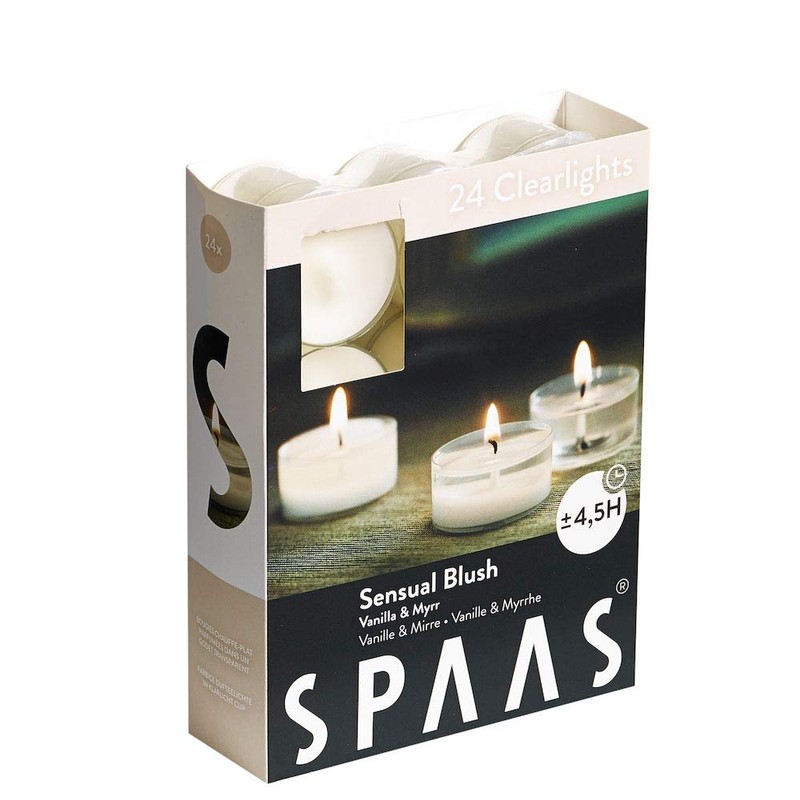 Spaas 24 Scented Clearlights, Tealights in Transparent Clear Cup, 4.5