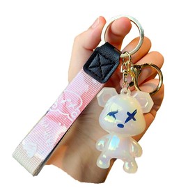 ZOIKOM Cartoon Anime Doll Cool Gradient Bear Keychain Cute Bag Pendant Personality Car Accessories Creative Small Gift, Grey, One Size, Bear-white