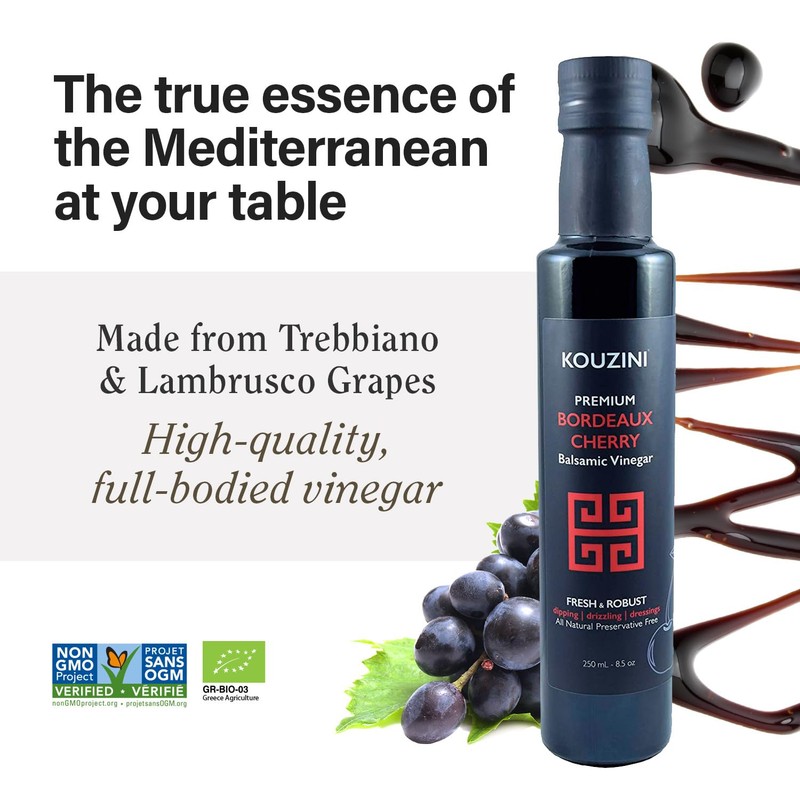 Kouzini Ultra Premium Bordeaux Cherry Balsamic Vinegar, Aged Balsamic Vinegars
