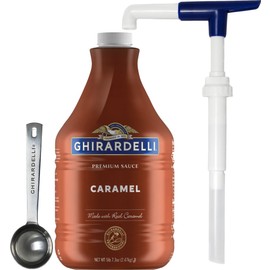 Ghirardelli Caramel Sauce, 87.3 oz (5 lb 7.3 oz) Bottle with Ghirardelli Stamped Barista Spoon & Pump