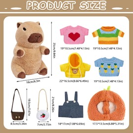Yunlaishaocer Capybara Kuscheltier, 25cm Capybara Plüschtier Set mit Kleidung Tasche Hut, Kinder-Plüschpuppenspielzeug, Niedlichen Capybara Plushies für Home Deko Kinder