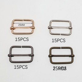 YIGUANXIN 60Pcs Slides Buckle Metal Rectangle Adjuster Triglides Slides Buckles, Metal Buckle for DIY Accessories (25mm, Sliver, Bronze, Gold, Gun-Black)