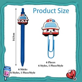 6 Pcs Nurse Pens and 6 Pcs Paper Clips, Nurse Gifts, Fun Ballpoint Pens, Creative Ballpoint Pens, Click Ballpoint Pens