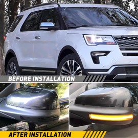 GearUp Sequential Dynamic Mirror Turn Signal Lights for Ford Explorer 2011-2019, 2 Pack(LH+RH) Led Amber Blinker Indicator Lamps-Smoked Lens