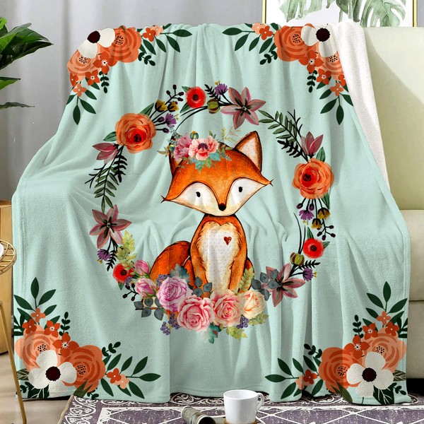 Fox Blanket Flower Fox Print Throw Blanket Super Soft Flannel