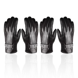 TYFGRT 2 Pairs Men's Gloves, PU Leather Gloves, Warm Gloves, Winter Gloves, Fashionable Simple Gloves, black