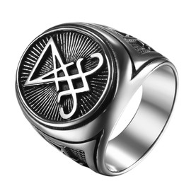 OIDEA Men's Lucifer Signet Ring: Satan Men's Ring Stainless Steel Vintage Retro Band Ring Jewellery Gift for Men Boyfriend Brother Father Ring Size 60