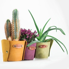 EFOLKI Indoor Leather Home Decor Flowerpot Leather Planter Cover Flower Vase Cover