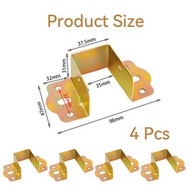 4 Pieces Metal Brackets Support,Bed Fixed Support Bracket,Support lron Bed Hinge Brackets,Bed Rail Brackets Heavy Duty,Metal Brackets Thickness 1.2mm, for Furniture Bed Hardware Accessories