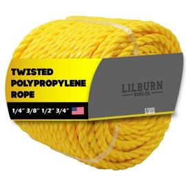 LILBURN ROPE CO. Twisted 3-Strand Yellow Polypropylene Utility Rope - 3/8" x 50 Feet - Lightweight & Heavy Duty for DIY Projects, Marine, Commercial Use, Barrier Rope