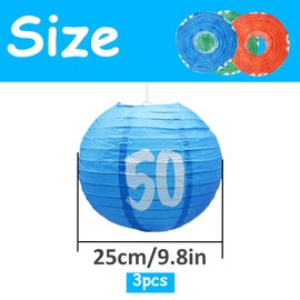 Hocansen 3 PCS Paper Lanterns with Numbers 50th Happy Birthday Lanterns 9.8in Multicolor Hanging Lanterns Decoration Party Decoration for Anniversaries (DL-SR/50)