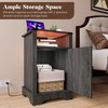 RoyalCraft Farmhouse Nightstand, Grey Night Stand with LED Lights and