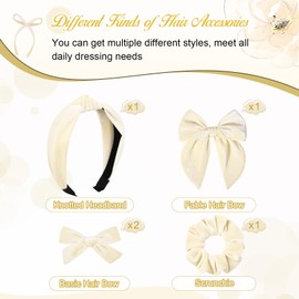 DEEKA Velvet Hair Bows & Knotted Headband & Scrunchy Fable Hair Bow Headband Set Velvet Scrunchies Alligator Clips for Toddler Girls Hair Accessories for Women and Girls (Beige)